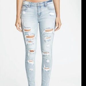 Mossimo High Rise Distressed Power Stretch Jeans Jeggings Crop Light Wash Size 6